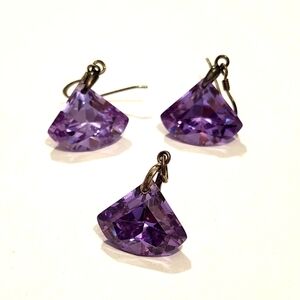 Purple Crystal Earrings and Pendant Set - Sterling Silver